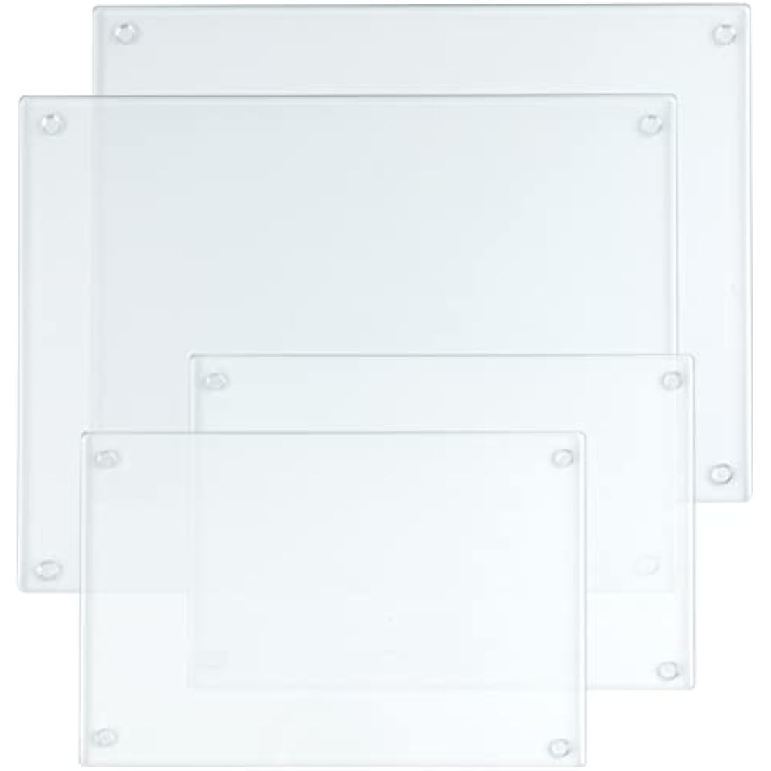 Hacaroa 4 Pack Tempered Glass Cutting Board with Rubber Feet, Rectangle Non-Slip Chopping Board, Long Lasting Clear Glass Tray for Kitchen Countertop, Table, Shatter-Resistant, Heat-Resistant, 2 Size