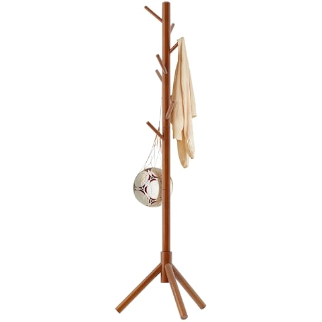 Aibiju Coat Rack Free Standing, Coat Tree With 8 Hooks and 3 Height Options, Wood Coat Hanger Stand, Suit for Adults,Kids, Home/Entryway/Hallway (Brown),YD-1006