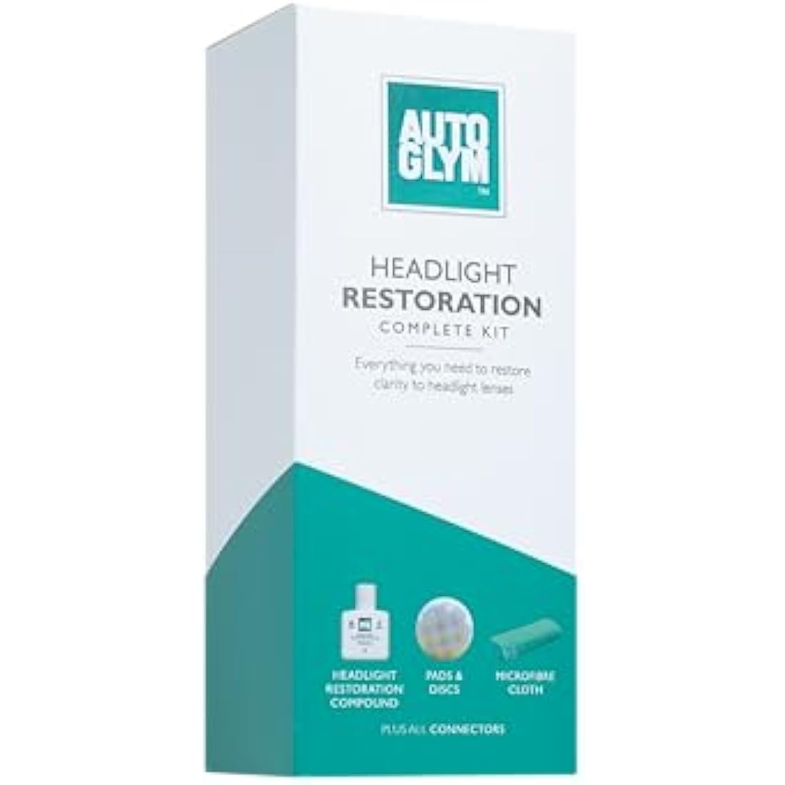 Autoglym Headlight Restoration Complete Kit, Quickly Restore Cloudy And Discoloured Headlights, Designed For Use With An Electric Drill, Includes Sanding Discs, Restoring Compound And Microfibre Cloth