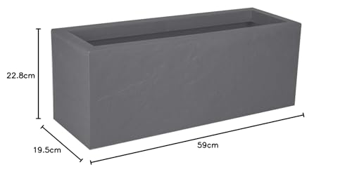 EDA - Volcania'Up 25 L Balcony Box - Imitation Stone Decor - Single Wall - Water Retention Area - 59 x 19.5 x 22.8 cm - Pebble Grey