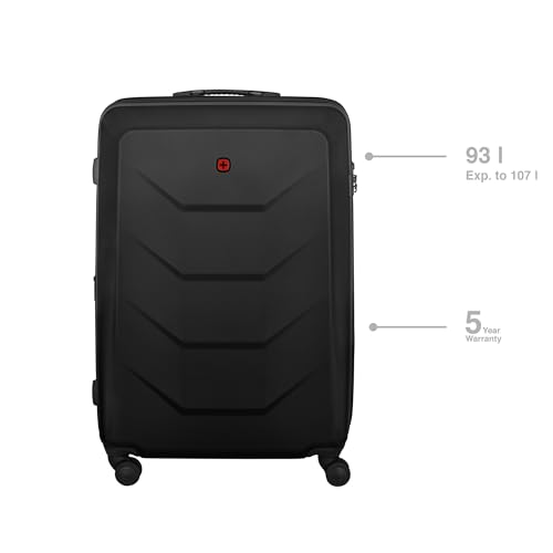 Wenger Prymo Medium hardside case with 4 Wheels, mid-Sized, 59 (67) L, Hardshell, Security Lock, for Men and Women, Travel or Vacation, Black, 612537