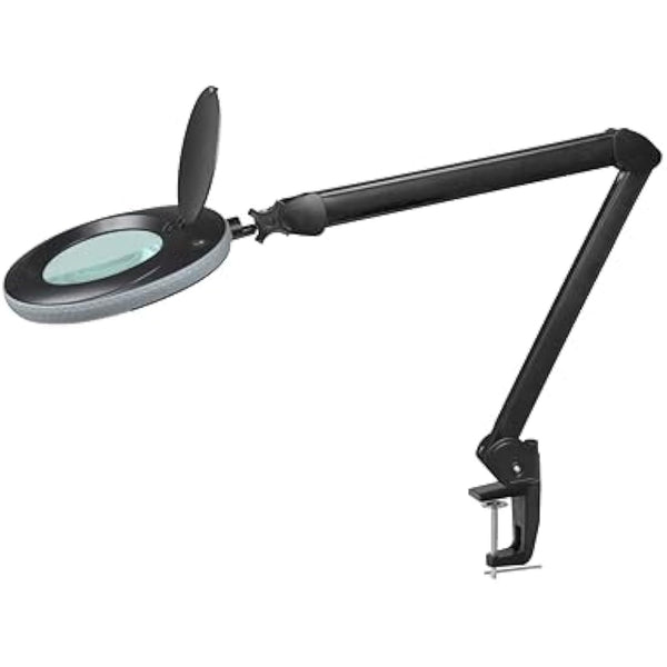 Lumeno 7215SW LED Magnifying lamp, 127 mm Glass Lens, 950 Lumen, 5 diopters, Workstation & Cosmetic lamp, for Beauty Salon, hobbyist, as Reading aid, Magnifying Glass with Table Stand 6180SW