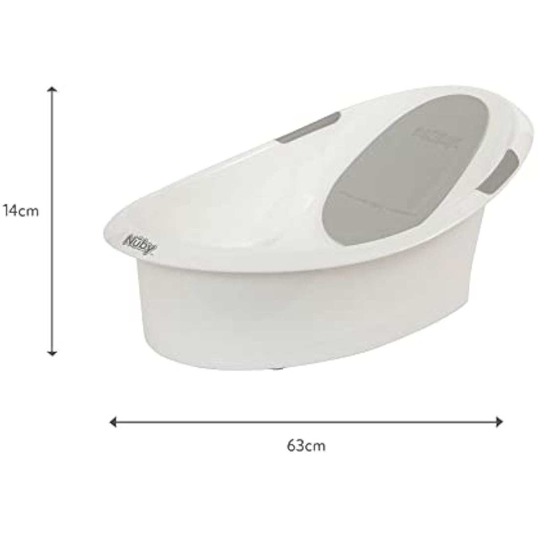 Nuby Newborn Baby Bath with Anti-Slip Support | Soft Headrest | Plug | Suitable from Newborn (White)