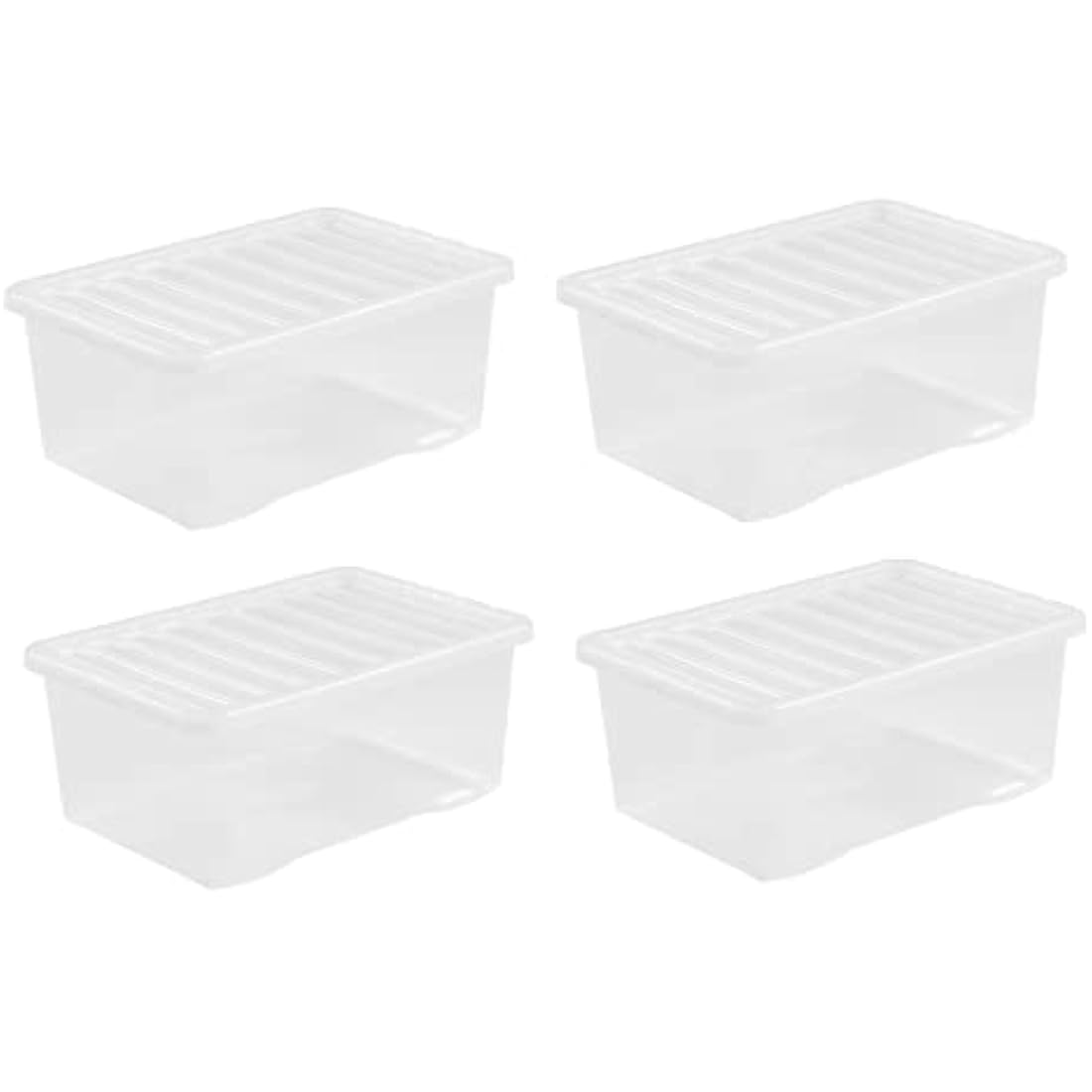4 x 45L Plastic Storage Boxes Crystal Clear Box & Lid Suitable for all around the Home Office and Workplace Stackable Nestable Large Strong Boxes – 60 x 40 x 25 cm