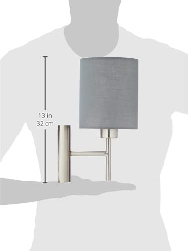 Eglo Pasteri Textile Wall Light, Matt Nickel Steel and Grey Fabric Wall Lamp, E27 Socket, Incl. Switch