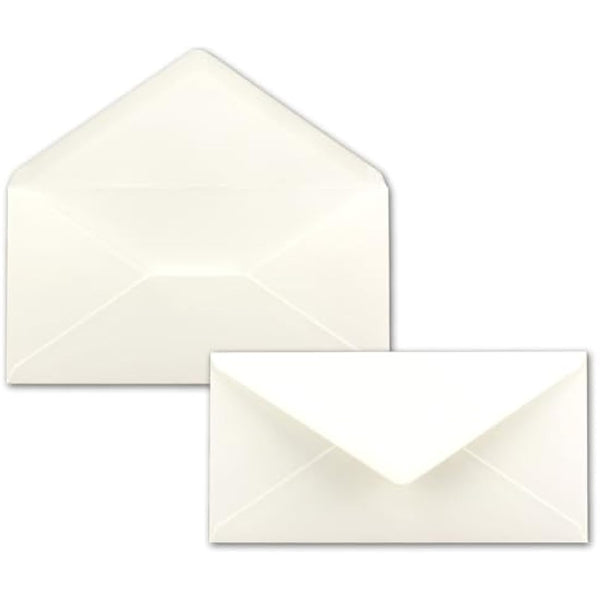 Gummed Envelopes | DL Format 110 x 220 mm | Completely Coloured Paper | Postal Envelopes Without Window | Ideal for Christmas, Greetings & Invitations | FarbenFroh Series 150 Umschläge Natural White