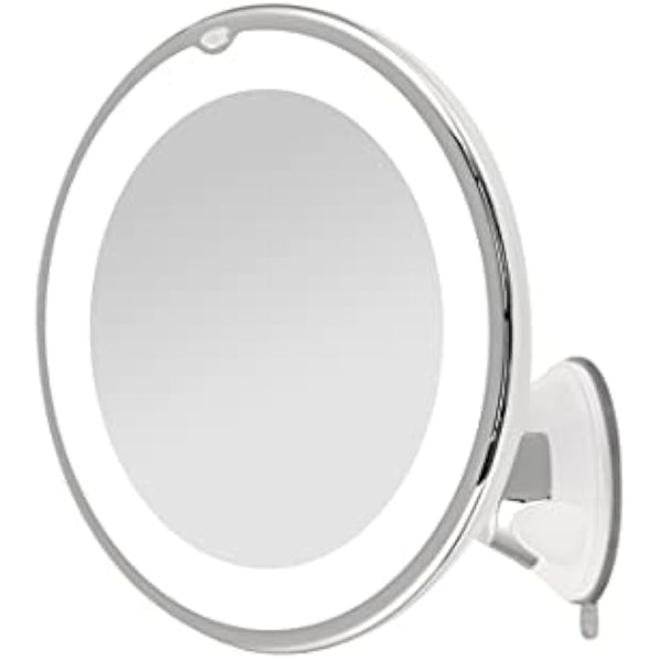 EMKE 5X Magnifying Shaving Mirror with Light, LED Travel Makeup Mirror with Locking Suction Mount | 360° Swivel | Cool Light | Battery, Portable Illuminated for Bathroom, 175mm (UCM03BTMX1W)