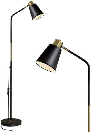 Floor Lamp, Industrial Floor Lamps Corner Lamp Rustic Farmhouse Standing Lamp, Adjustable Metal Heads Indoor Task Lighting Reading Floor Lamps for Living Room, Bedroom, E27 Socket (Black)