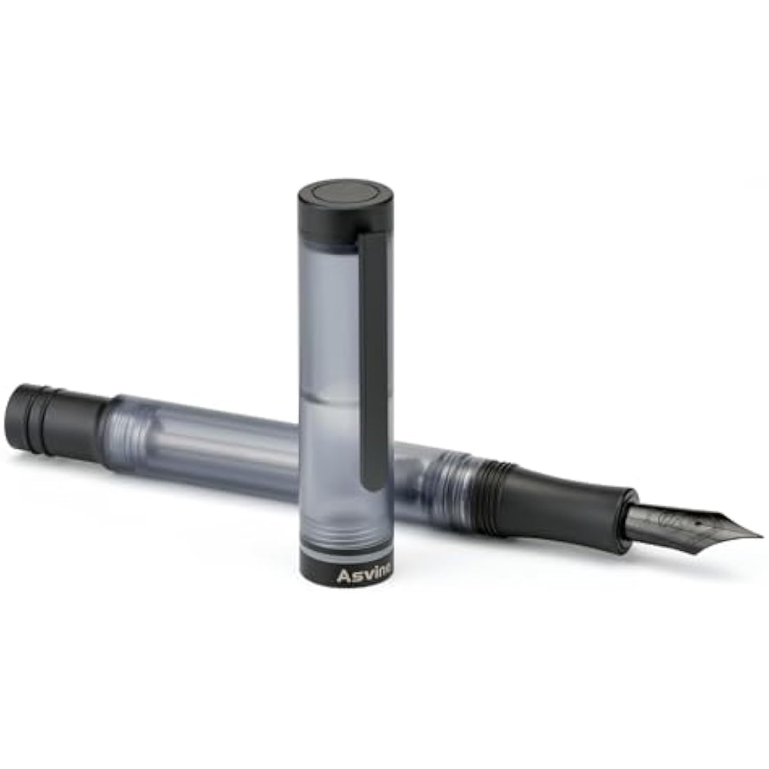 Asvine V200 Titanium Fountain Pen Vacuum Filling, Matte Black Bock Extra Fine Nib Clear Demonstrator Acrylic with Pen Case and Wrench