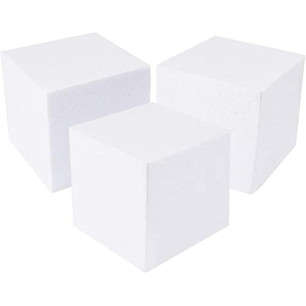 4 Pack Foam Cube Squares for Crafts - Polystyrene Blocks for DIY Projects, Models, Arts Supplies (15.2 x 15.2 x 15.2 cm, White)