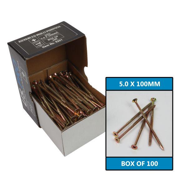 US PRO 5.0 X 100MM CSK POZI Advanced Multi Purpose Screws - Box of 100 9251