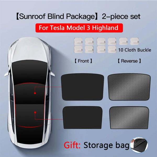 Sunshades For Tesla Model 3 Sunroof Highland 2025 Model Y 2020-25 Ice Cloth Buckle Sun Pare Glass Front Rear Skylight Accessory