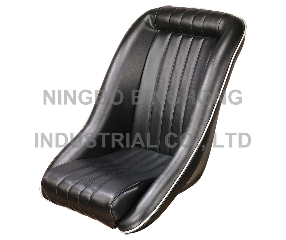 BINGHONG SINGLE / INDIVIDUAL (x1) JSXL-02 Classic Retro Speedster Universal Bucket Seat Black Synthetic Leather / Textile with Piping