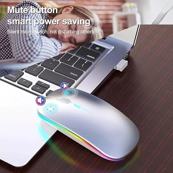Ultra-Slim Wireless Rechargeable Mouse with LED Lighting, Dual Mode (BT & 2.4G), Compatible with iPad, Laptop, PC, Mac, Windows