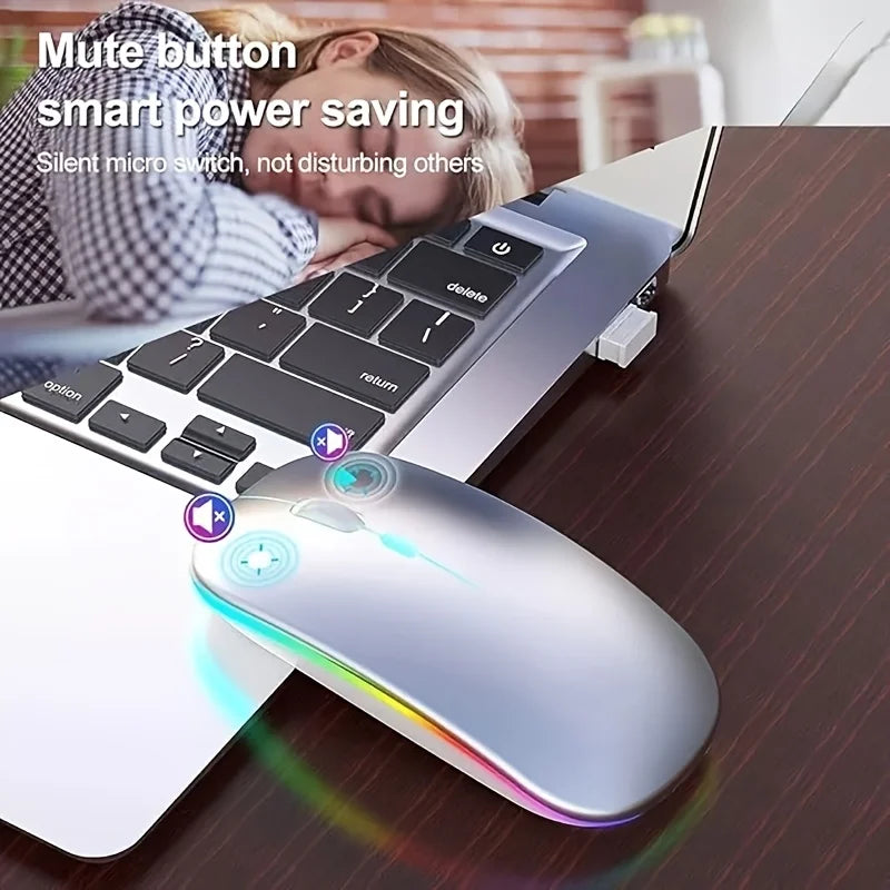 Ultra-Slim Wireless Rechargeable Mouse with LED Lighting, Dual Mode (BT & 2.4G), Compatible with iPad, Laptop, PC, Mac, Windows