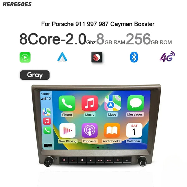 Grey 720P Auto Android 14 For Porsche Cayman 911 987 Boxster 997 CarPlay Car Radio GPS Multimedia Navigation 4GB Bluetooth Wifi