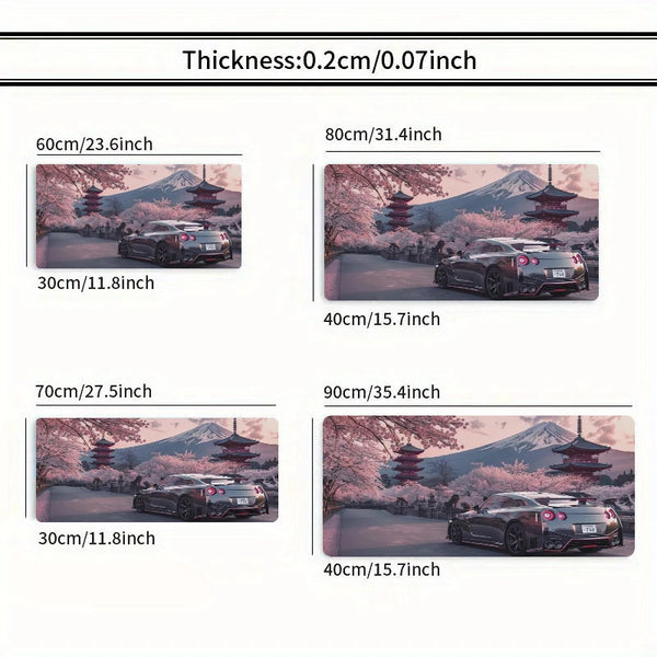 JDM Car R35 Large Gaming Mouse Pad Fuji Mount Cherry Blossoms Desk Mat Anti-Slip Rubber Base Laptop Computer Accessories Pads
