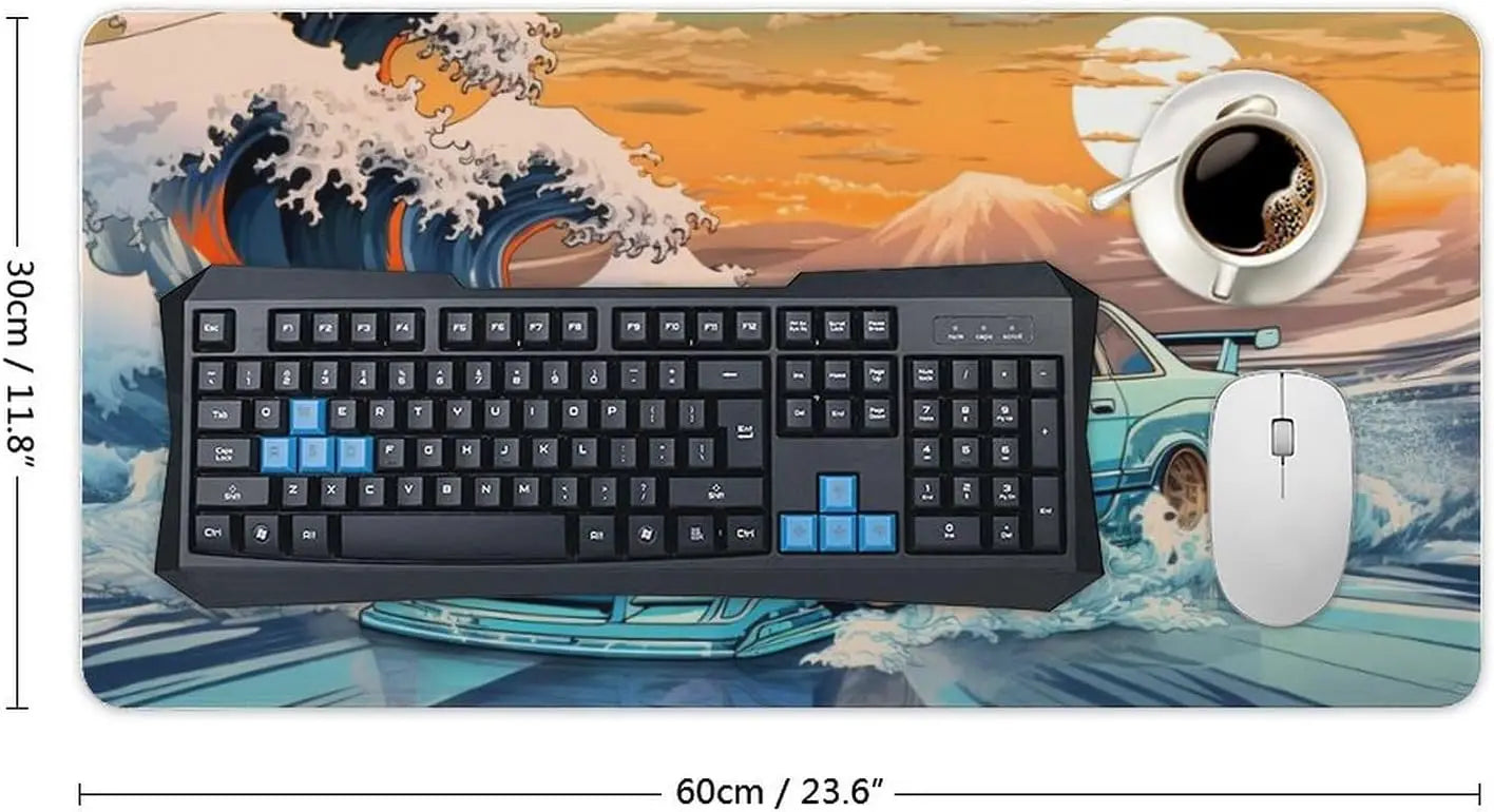 JDM Car Large Mouse Pad Gaming Great Wave Japanese Mousepad Ocean Sunset R33 Desk Mat for Keyboard Mats Non-Slip Rubber Desk Pad