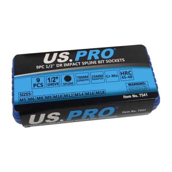 US PRO Tools 9pc 1/2" Dr Impact Spline Bit Sockets M5 - M18 7541