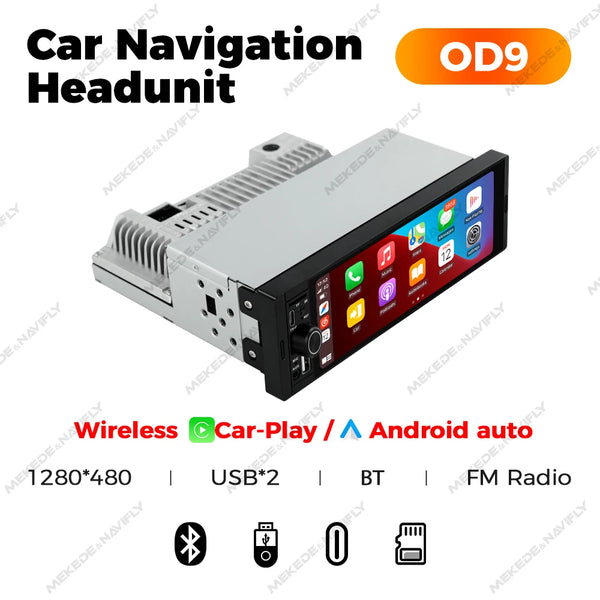 Navifly 2G+32G Universal 1 Din Android 6.86 Inch HD Touch Screen Wireless CarPlay Auto Car Radio Multimedia Video Player GPS FM