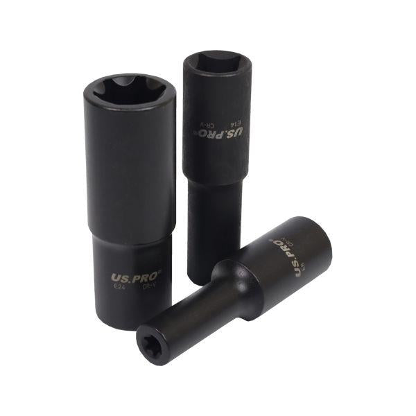 US PRO Tools 10pc 1/2" DR Deep Impact E Star Torx Sockets E8 - E24 7524