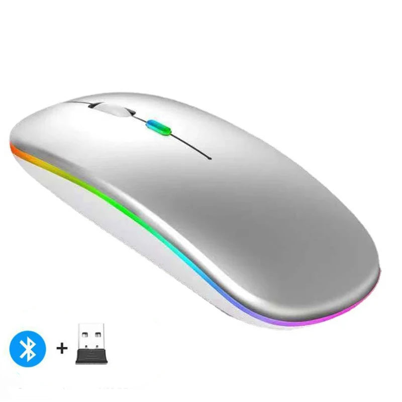 Ultra-Slim Wireless Rechargeable Mouse with LED Lighting, Dual Mode (BT & 2.4G), Compatible with iPad, Laptop, PC, Mac, Windows