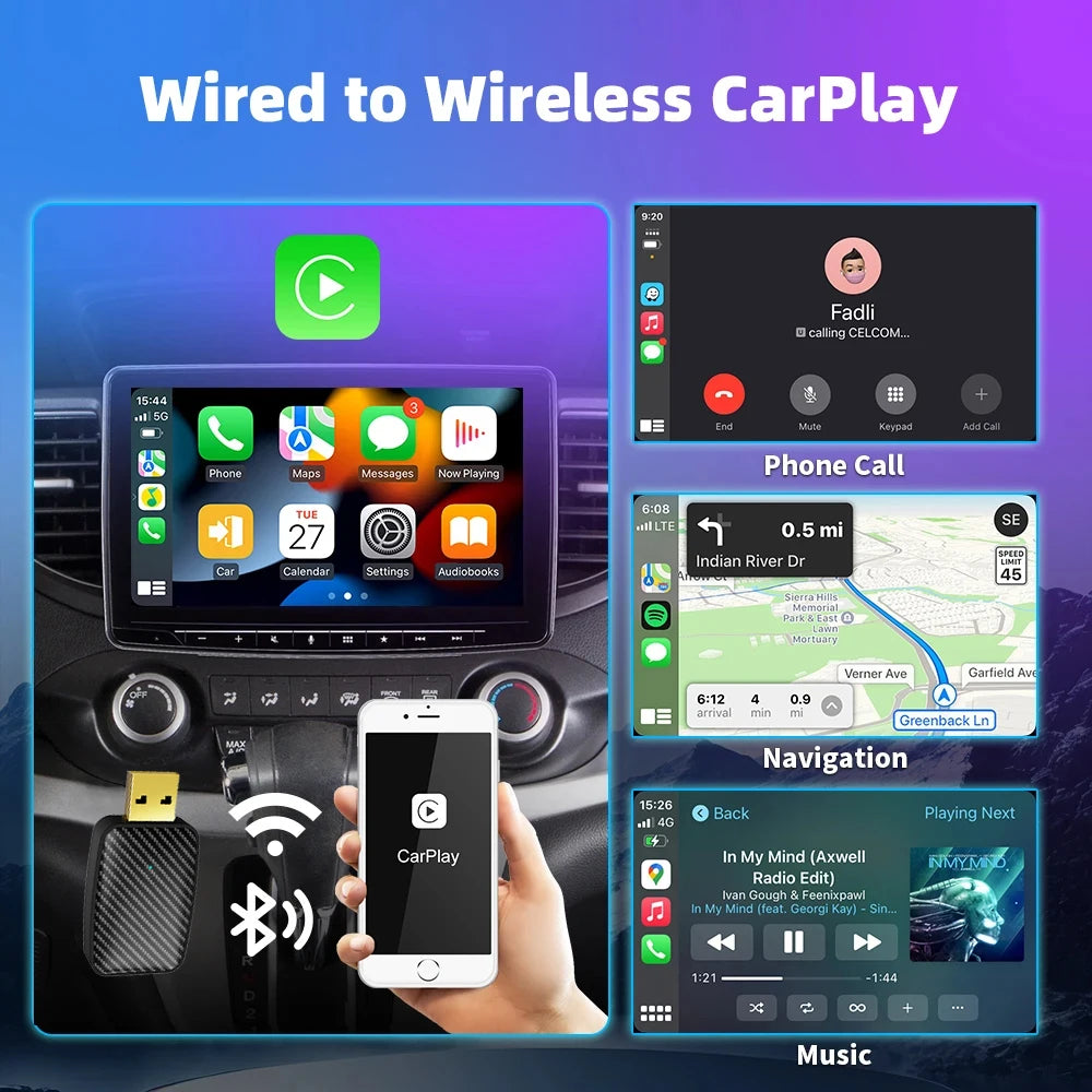 Carplay Android Auto Wireless Adapter For Toyota Mazda Nissan Camry Suzuki Subaru Citroen Audi Mercedes Kia Ford Opel Spotify BT