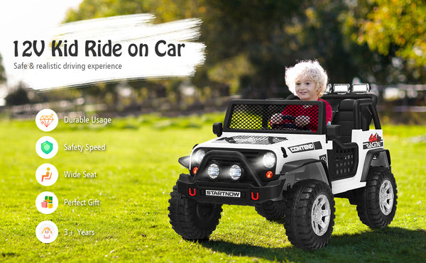 CW 2-Seat Kids Ride on Jeep Truck 12V Kids Electric Ride On Car 2 Motors Toy Car with Parent Remote Control