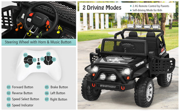 CW 2-Seat Kids Ride on Jeep Truck 12V Kids Electric Ride On Car 2 Motors Toy Car with Parent Remote Control