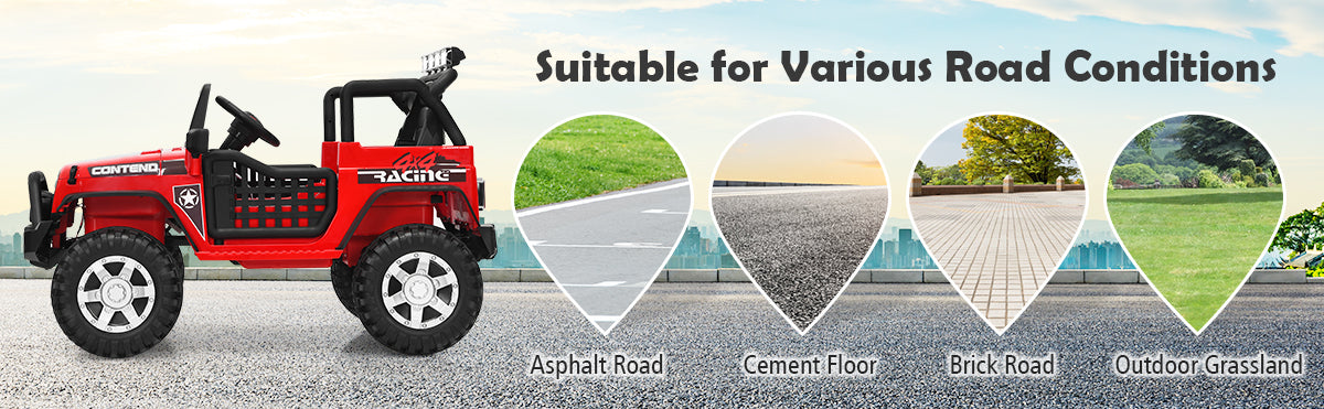 CW 2-Seat Kids Ride on Jeep Truck 12V Kids Electric Ride On Car 2 Motors Toy Car with Parent Remote Control