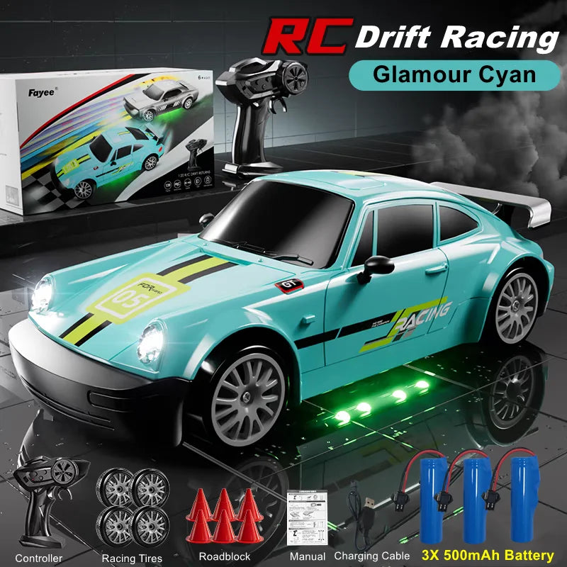 4WD RC Drift Car With LED Light 2.4G Radio 20KM/h High Speed Remote Control Racing Cars Vehicle Model Toy Gift for Boy Girl Kid