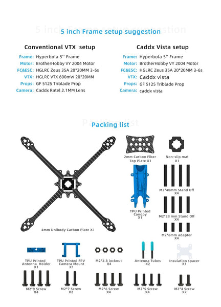 Hyperbola sub 250g Ultralight 5" Frame (DJI HD Vista Compatible)