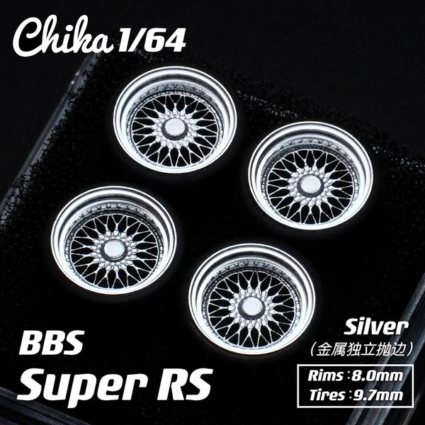 1/64 Chika  Wheels with Rubber Tires Model Car Modified Parts BBS RS  JDM VIP For Hotwheels Tomica MiniGT （Supplied with axle）