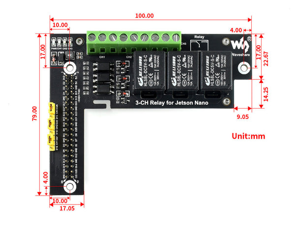 3-Ch Relay Expansion Board Designed For Jetson Nano, Optocoupler Isolation