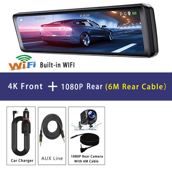 Dash Cam 11.26" 4K 2160P GPS WIFI Car Dvr Mirror Dual Lens Dashcam IPS Screen Car Camera Drive Recorder Stream RearView Mirror