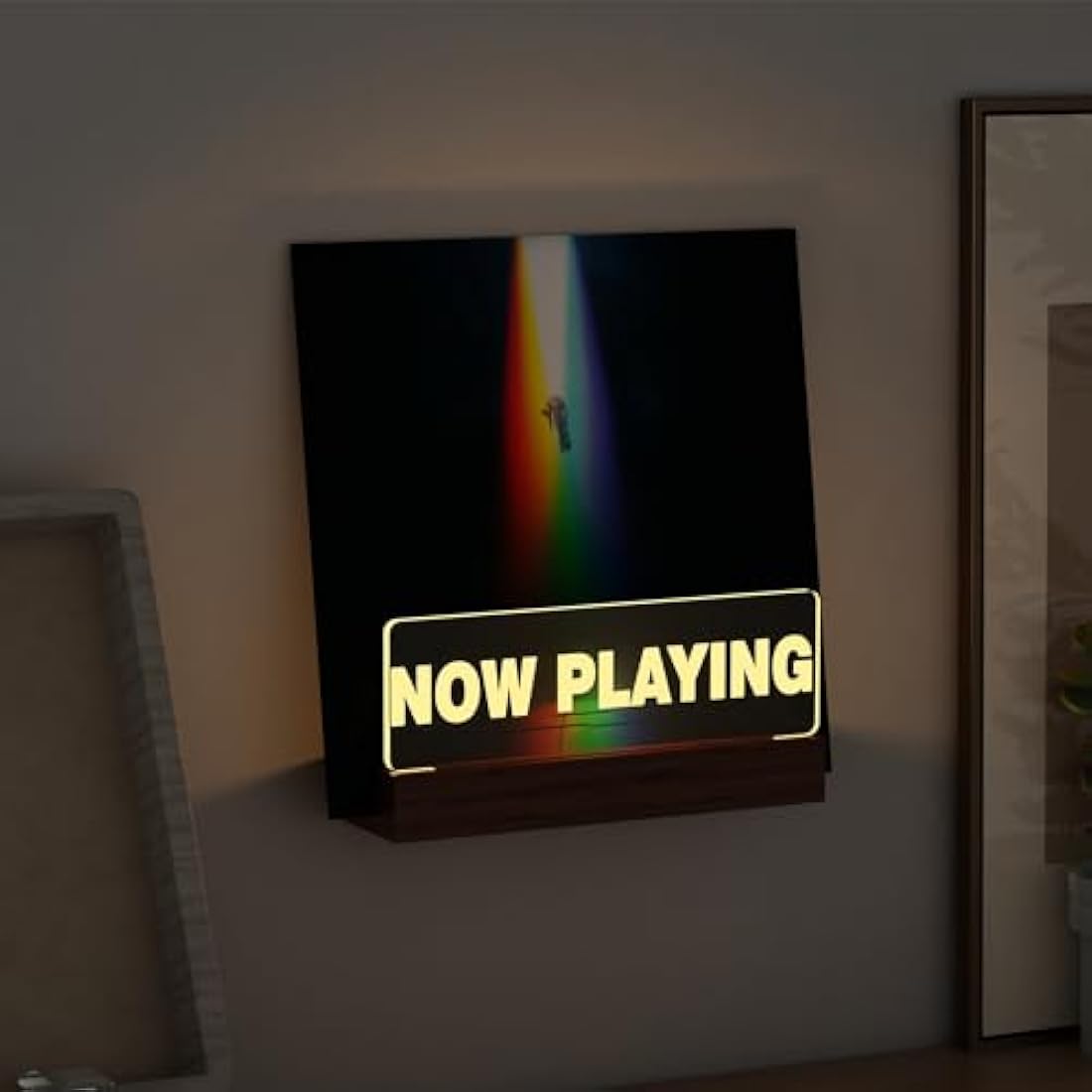 Ammonite Light up Now Playing Vinyl Record Stand Wall Mount, Now Playing Record Player Stand, Wooden Acrylic Holder for Vinyl Album Display Storage with Warm White Color Lights