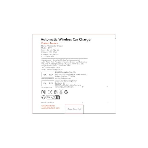 Auckly Qi 15W Car Phone Holder Wireless Charger, [270 ° Automatic Clamping], Wireless Car Charger Mount, Air Vent, for iPhone 11 12 13 14 15 16 Series & Samsung, Electromagnetic Induction, Black