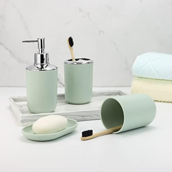 IMAVO Bathroom Accessory Set - 6 Piece Green Bathroom Accessories Set with Trash Can, Soap Dispenser, Soap Dish, Toothbrush Holder & Cup, Toilet Brush Holder, Bathroom Decor Sets Accessories Complete