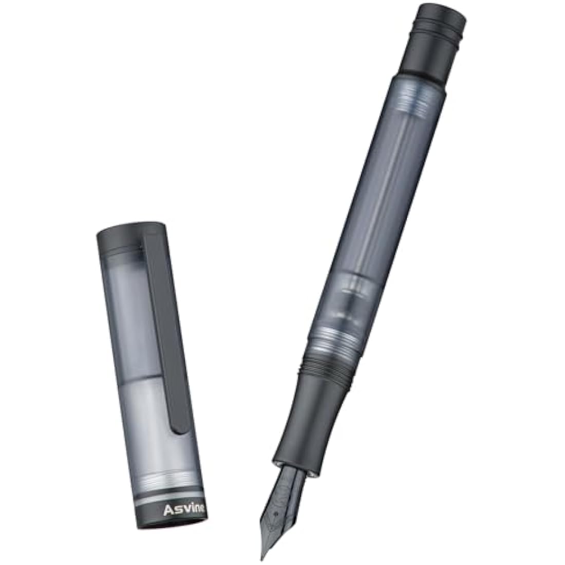Asvine V200 Titanium Fountain Pen Vacuum Filling, Matte Black Bock Extra Fine Nib Clear Demonstrator Acrylic with Pen Case and Wrench