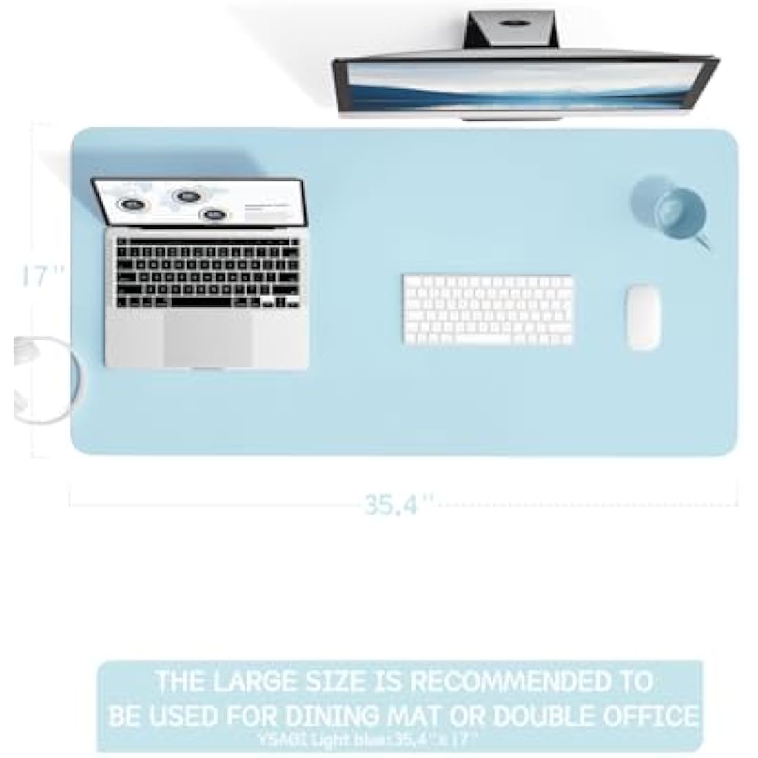YSAGi Non-Slip Desk Pad, Waterproof PVC Leather Desk Table Protector, Ultra Thin Large Mouse Pad, Easy Clean Laptop Desk Writing Mat for Office Work/Home/Decor (90 x 43 cm, Light Blue)