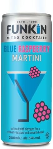 Funkin Nitro Can Blue Raspberry Martini Pre-Mixed Cocktail Cans 200 ml (Case of 12) - Premium Ready to Drink Cocktails - Bar Quality Drinks At Home - Nitro Infused