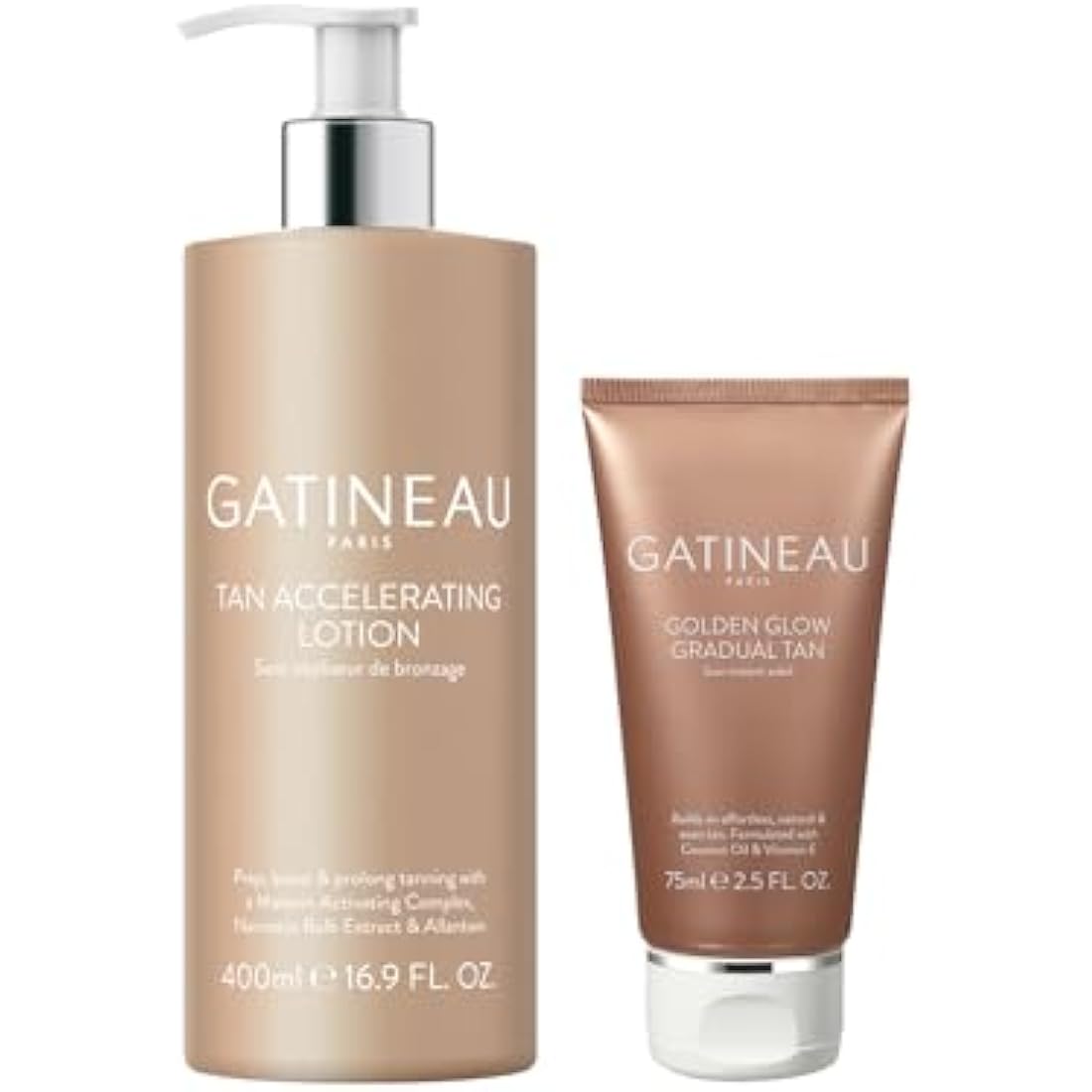 Gatineau - Tan Accelerating Lotion (400ml) + Golden Glow Gradual Tan (75ml) Duo Set, Total Body Glow, Natural Tanning For Face and Body