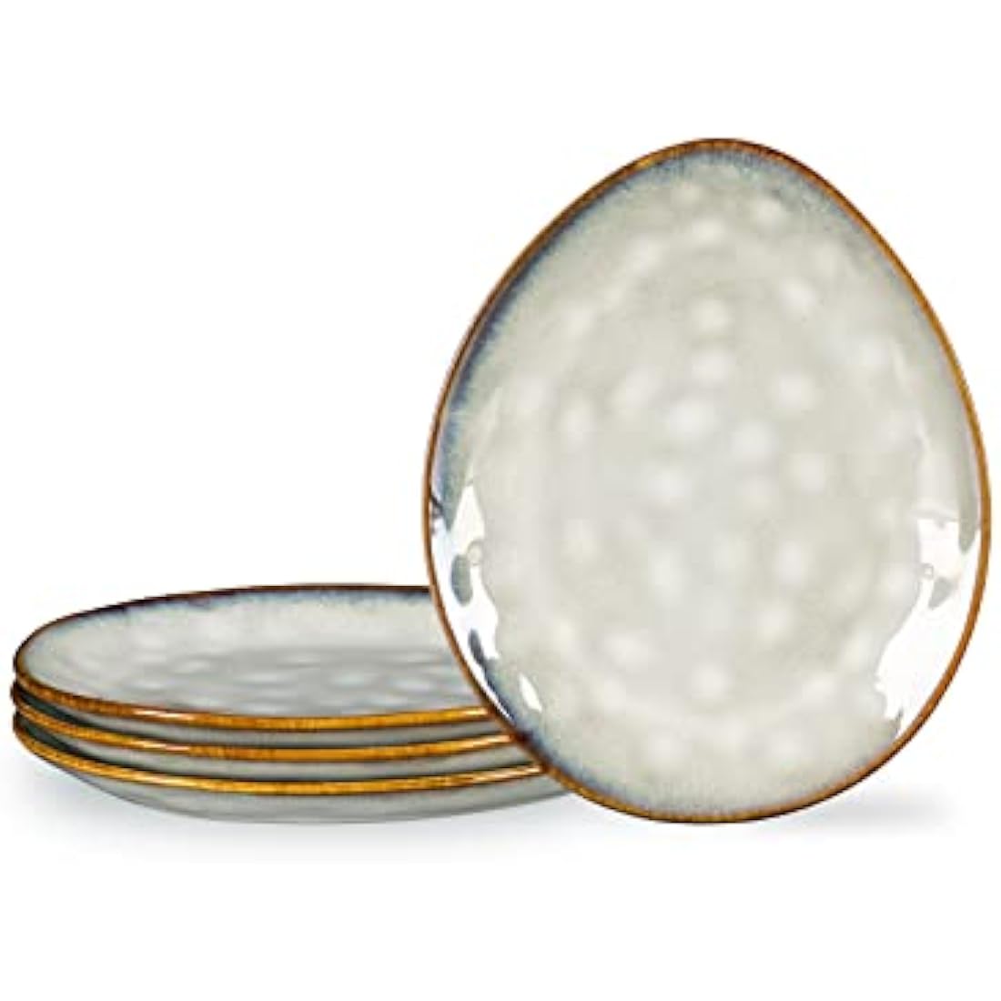 Henten Home Porcelain Breakfast Plate, Stoneware Snack and Dip Plates Set of 4, Cake Plate Tableware Set Dinner Service - Modern Beige Design