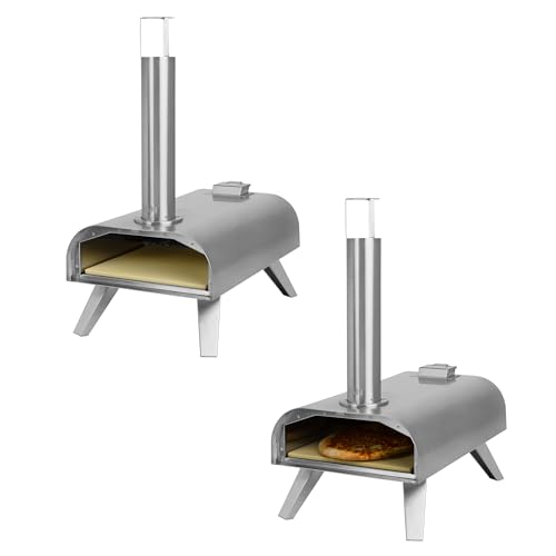 George Foreman Outdoor 12 Inch Wood Pellet Portable Wood Fired Pizza Oven Stainless Steel with Paddle and Carry Bag, BBQ Oven & Smoker, Foldable Legs GFWPPO1SSPC