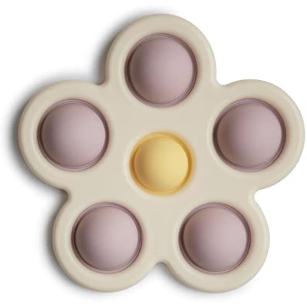Mushie Press Toy | Push & Pop Bubble Sensory Fidget Toy | 10+ Months | Stress Relief Toy | 100% Food Grade Silicone and ABS Plastic | Flower Design (Soft Lilac/Pale Daffodil/Ivory)