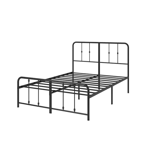 ZINUS Florence 3ft Single Bed Frame 90x190cm, Metal Platform Bed with Headboard and Footboard, Strong Steel Slat Support, Large Storage Space, Easy Assembly, Black