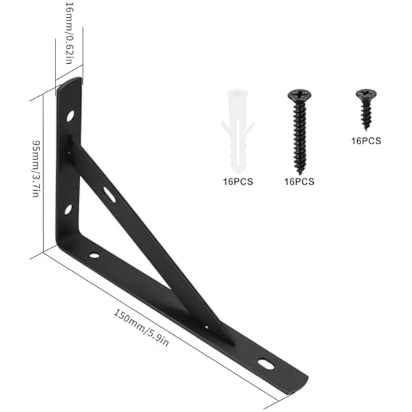 8 Pieces Shelf Brackets Heavy Duty, Wall Mounted Triangle Shelving Brackets, 90 Degree Right Angle Shelf Supporters Brace Brackets, for Living Room Bedroom (150x95 mm/6x3.7 inch)