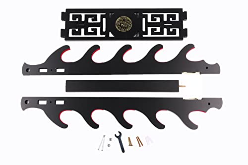 Dfdvye Sword Holder Katana Wall Mount - 5-Tier Tai Chi icon Velvet Padded Katana Holder Samurai Sword Display Rack Wand Lightsabe Wakizashi Sword