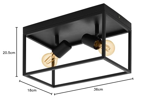 Eglo Silentina 2-Buld Flush Ceiling Light, Industrial Design Living Room, Kitchen and Hallway Ceiling Spotlight, Black Steel Pendant Lighting