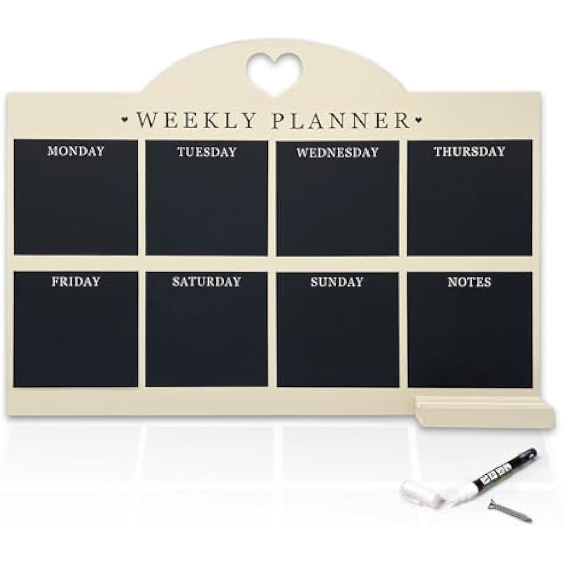 Empire Weekly Planner and Menu Board for Kitchen, Work Planner Blackboard, Wall Mounted Daily Planner with a Pen, to Do List, Dry Erase Meal Planner with White Cloth for Office & Home (Large, Cream)